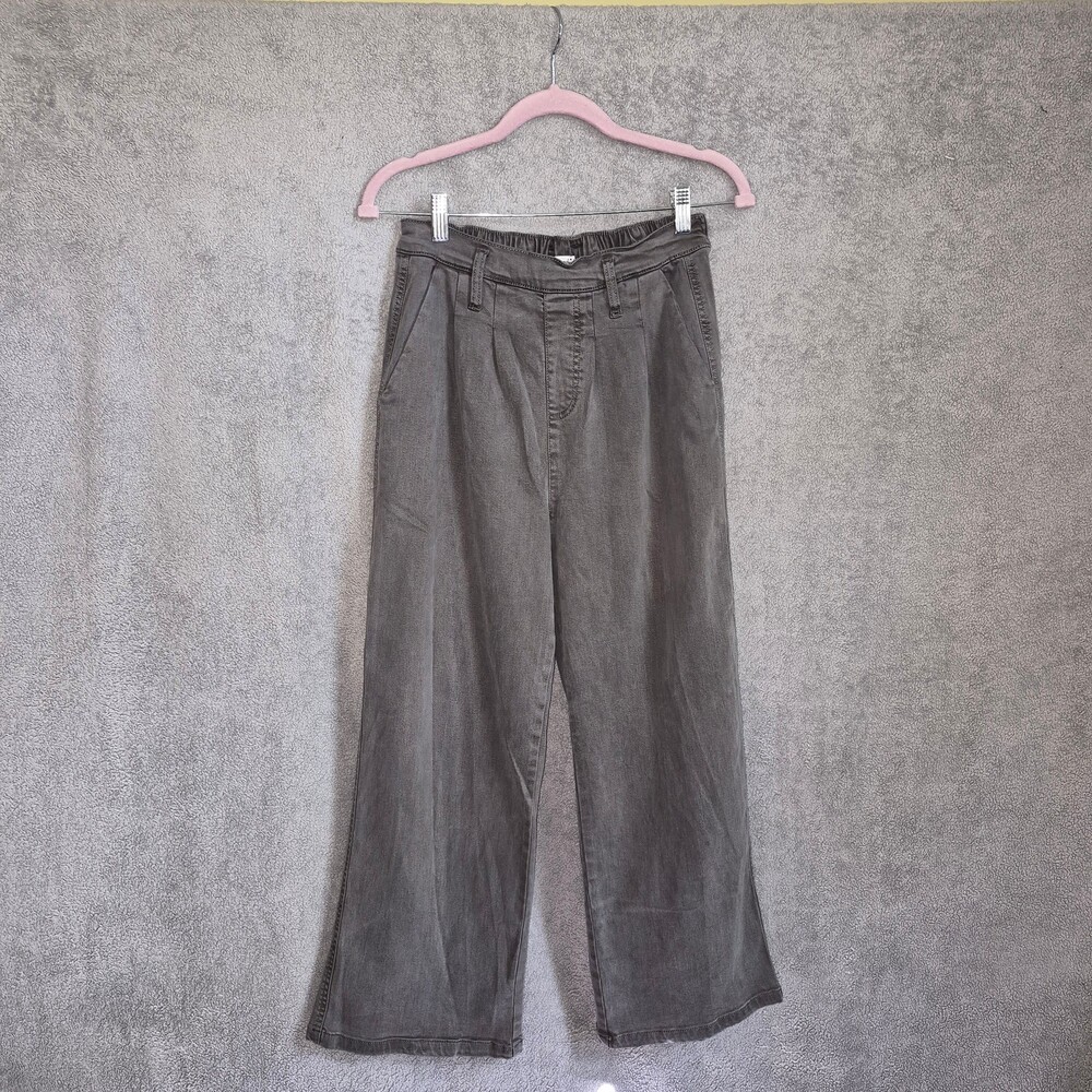 Splendid Small Cropped Gray Wide Leg Pleated Front Pants Elastic Waistband